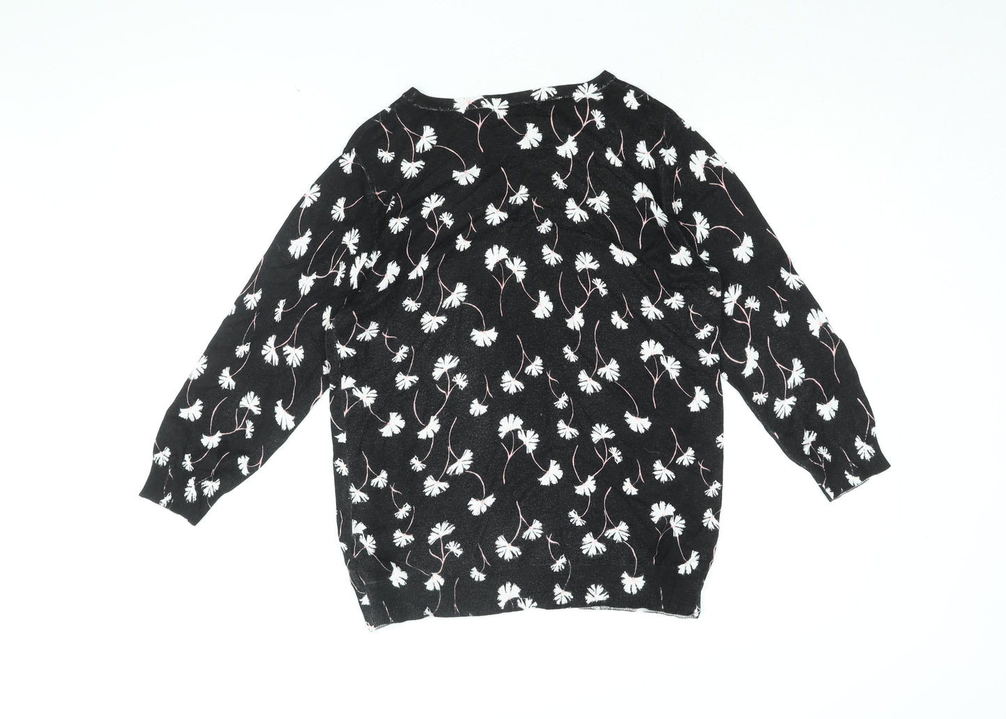 Debenhams Womens Black Round Neck Floral Viscose Pullover Jumper Size 14