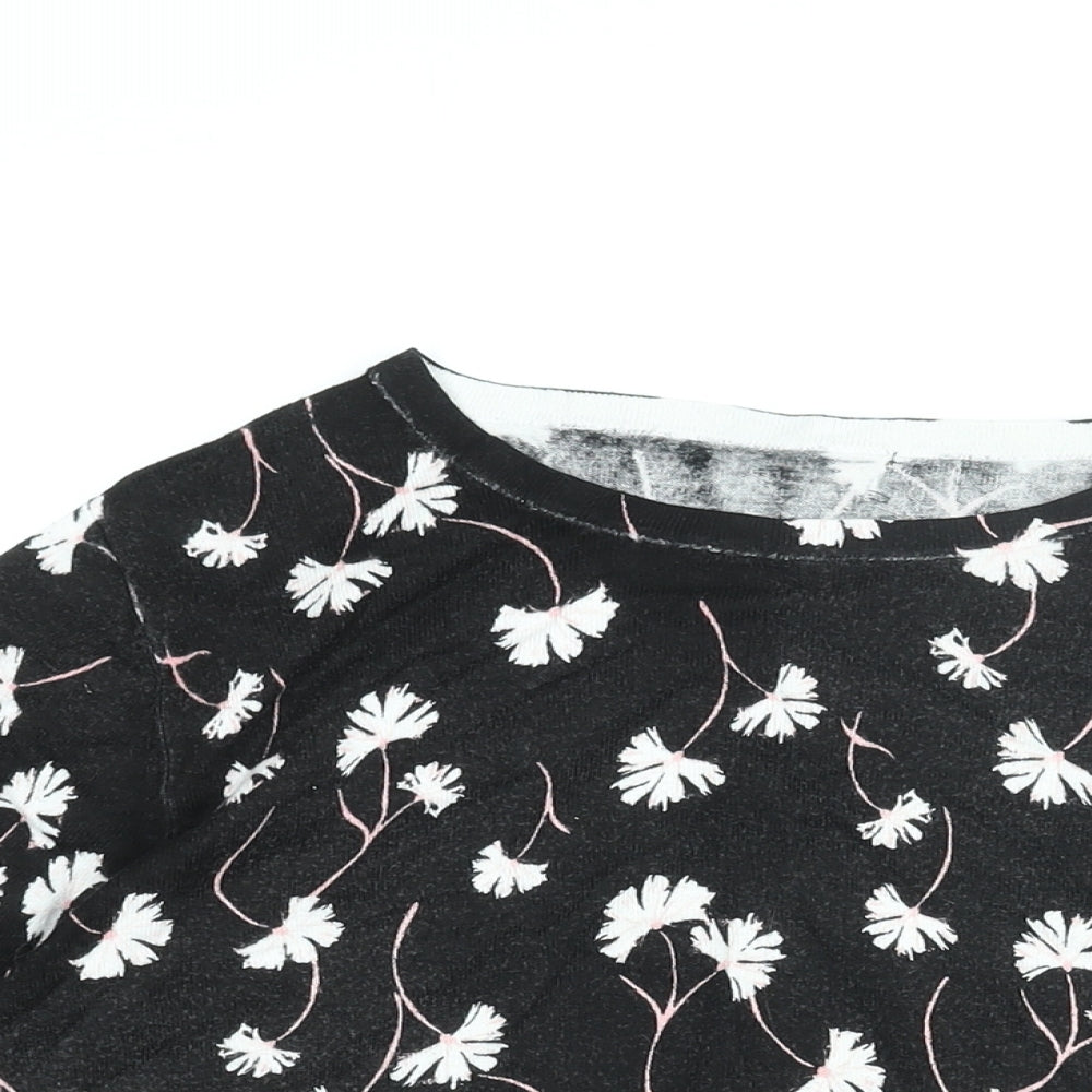 Debenhams Womens Black Round Neck Floral Viscose Pullover Jumper Size 14