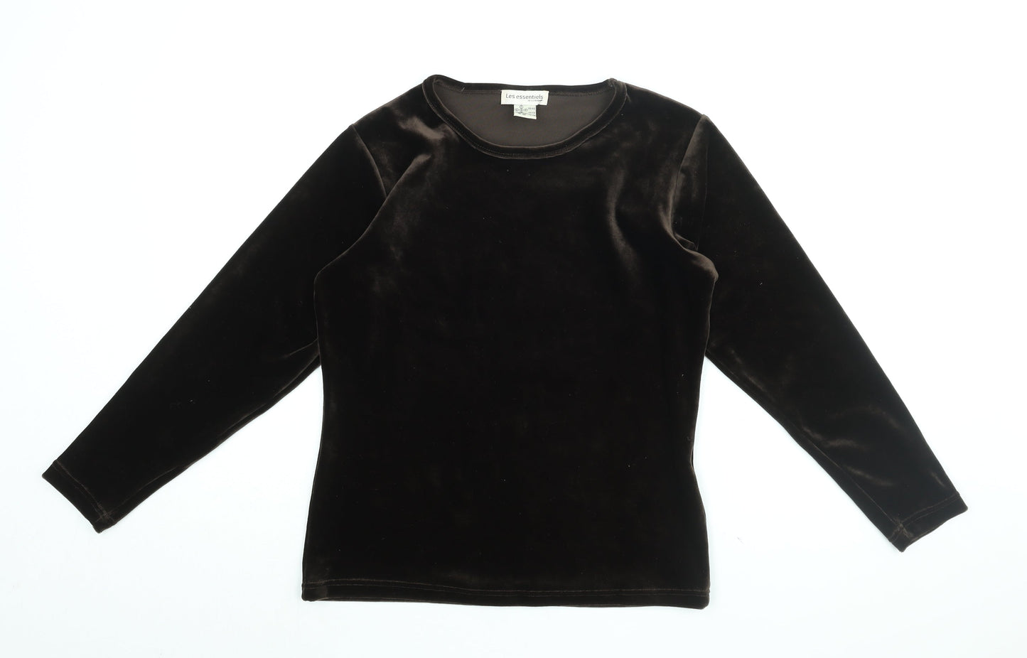 Les Essentials Womens Brown Polyester Basic T-Shirt Size 10 Round Neck