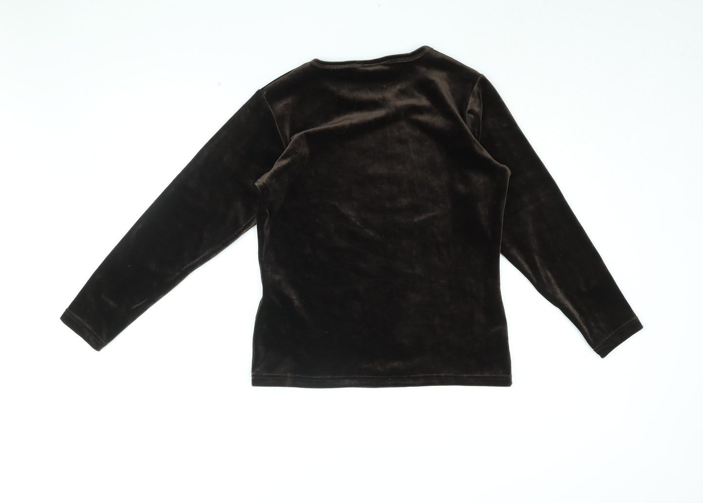 Les Essentials Womens Brown Polyester Basic T-Shirt Size 10 Round Neck