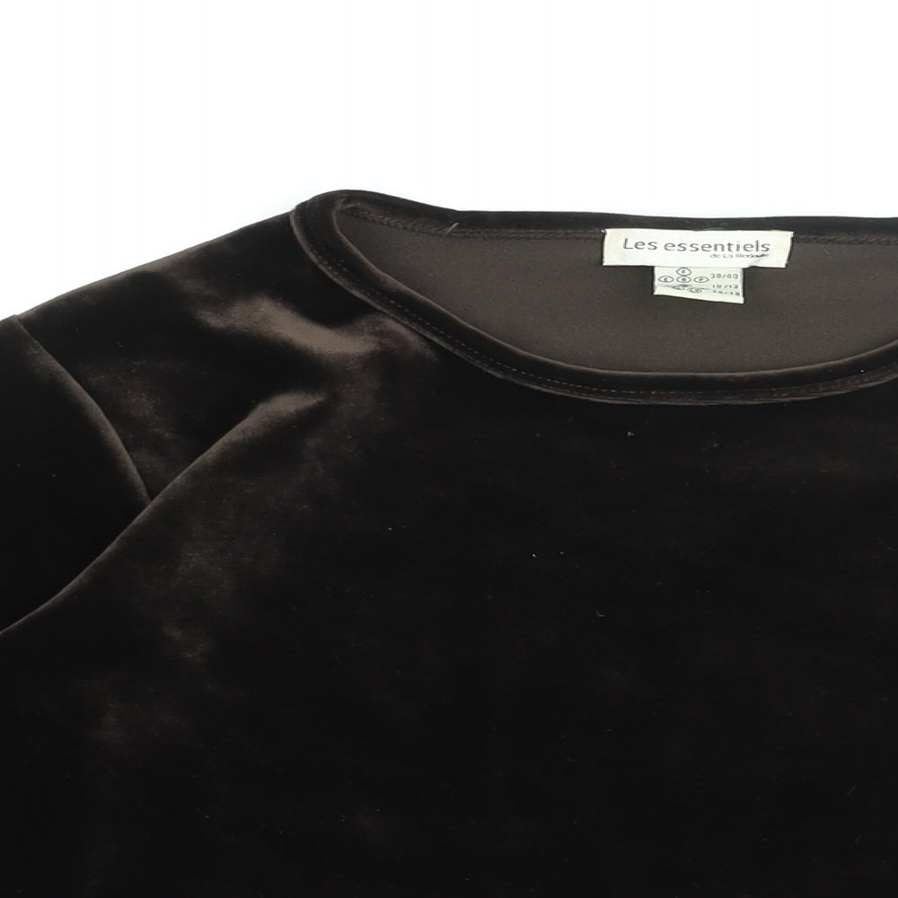 Les Essentials Womens Brown Polyester Basic T-Shirt Size 10 Round Neck