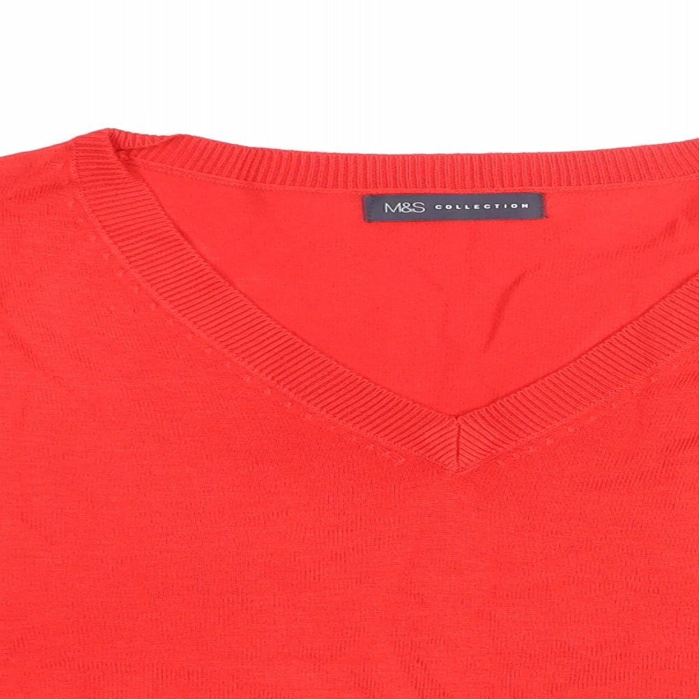 Marks and Spencer Womens Red V-Neck Acrylic Pullover Jumper Size M