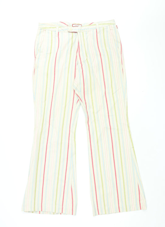 Vackray Womens Ivory Striped Cotton Trousers Size 33 in L31 in Regular Zip