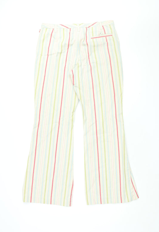 Vackray Womens Ivory Striped Cotton Trousers Size 33 in L31 in Regular Zip