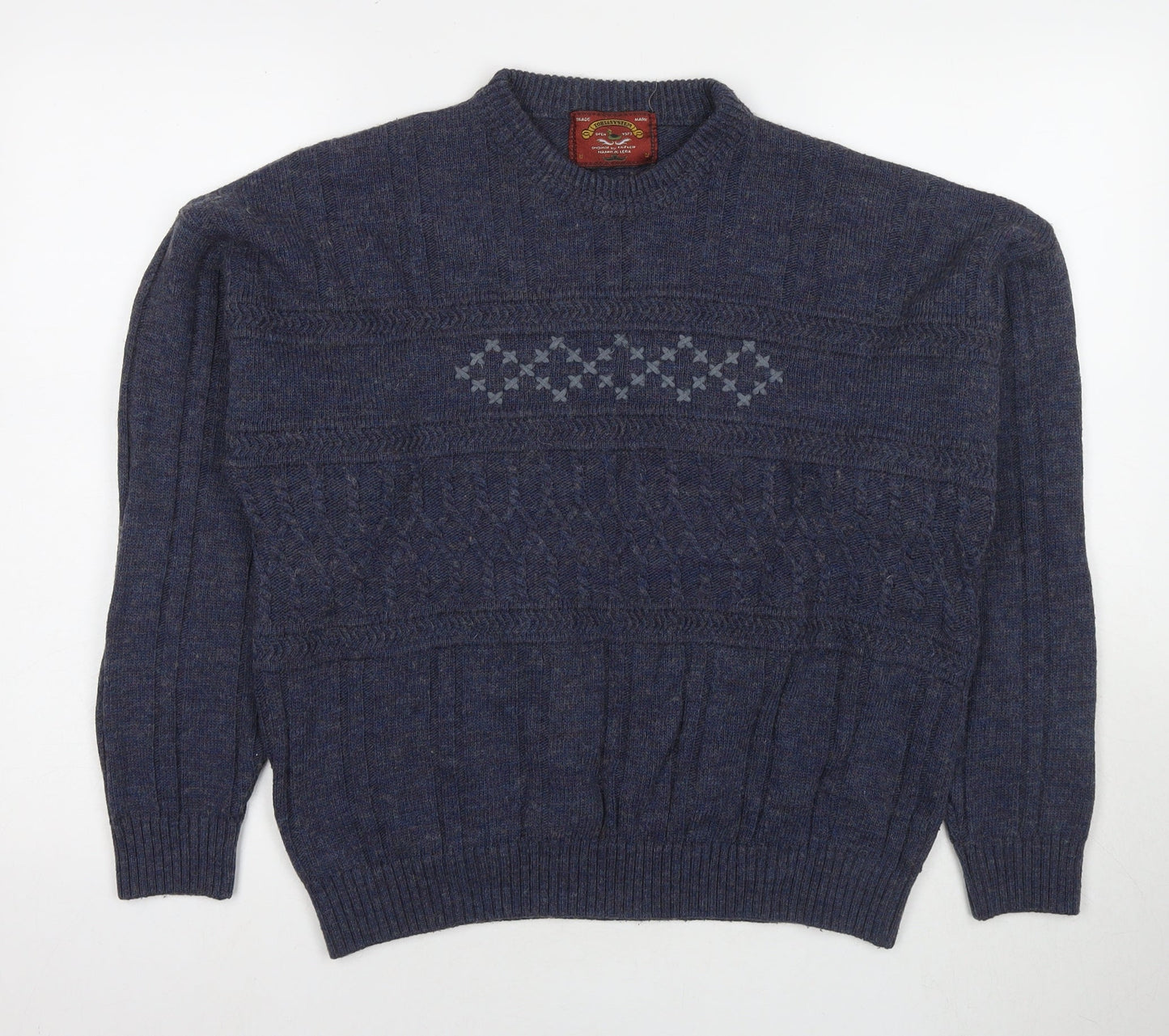 Tobiasystem Womens Blue Round Neck Wool Pullover Jumper Size 16