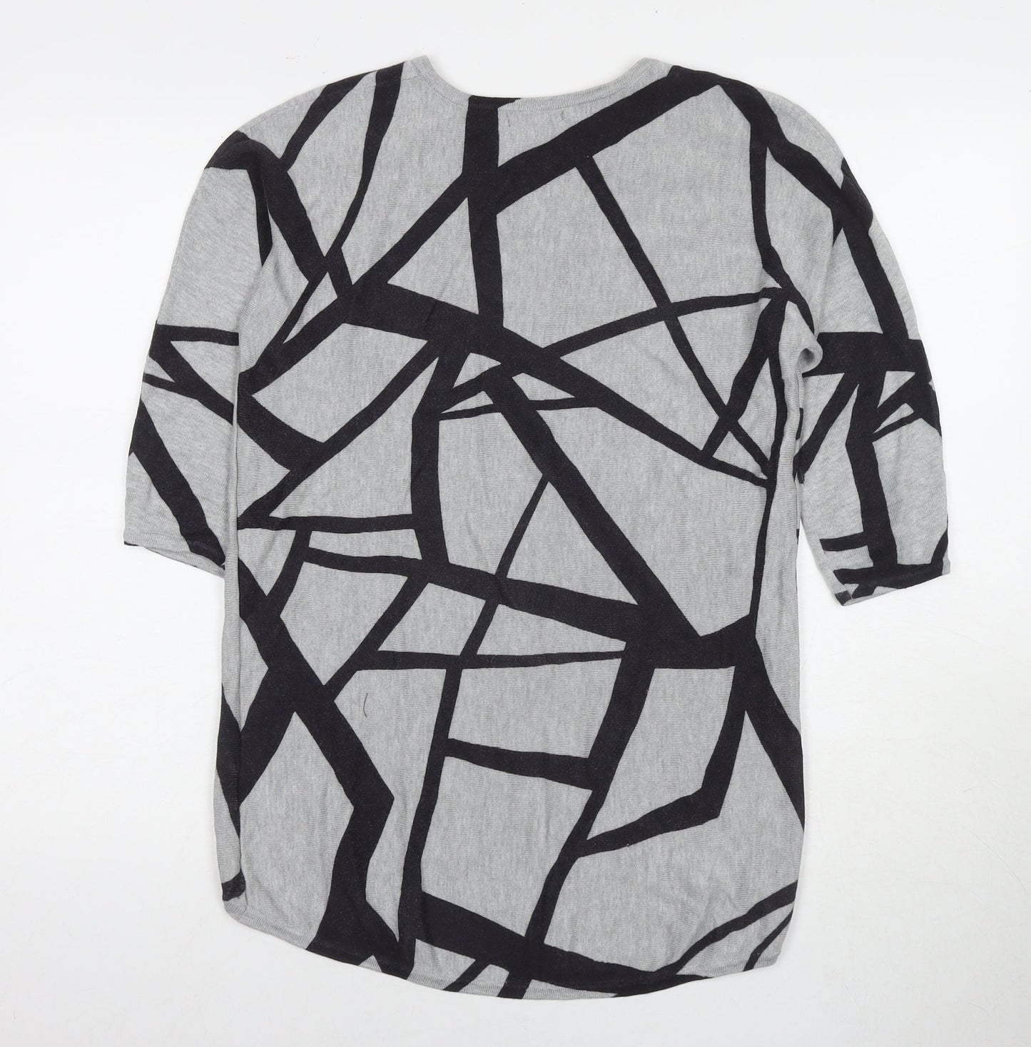 Viz-a-Viz Womens Grey Round Neck Geometric Viscose Pullover Jumper Size S