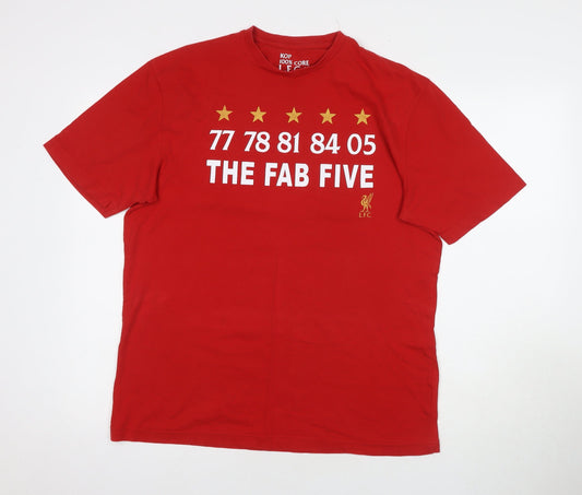 Liverpool FC Mens Red Cotton T-Shirt Size L Round Neck - The Fab Five