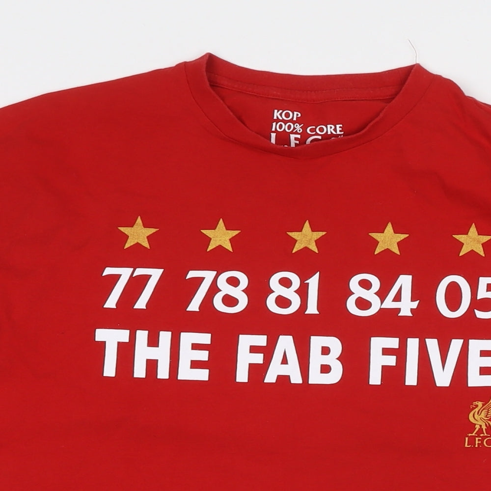 Liverpool FC Mens Red Cotton T-Shirt Size L Round Neck - The Fab Five