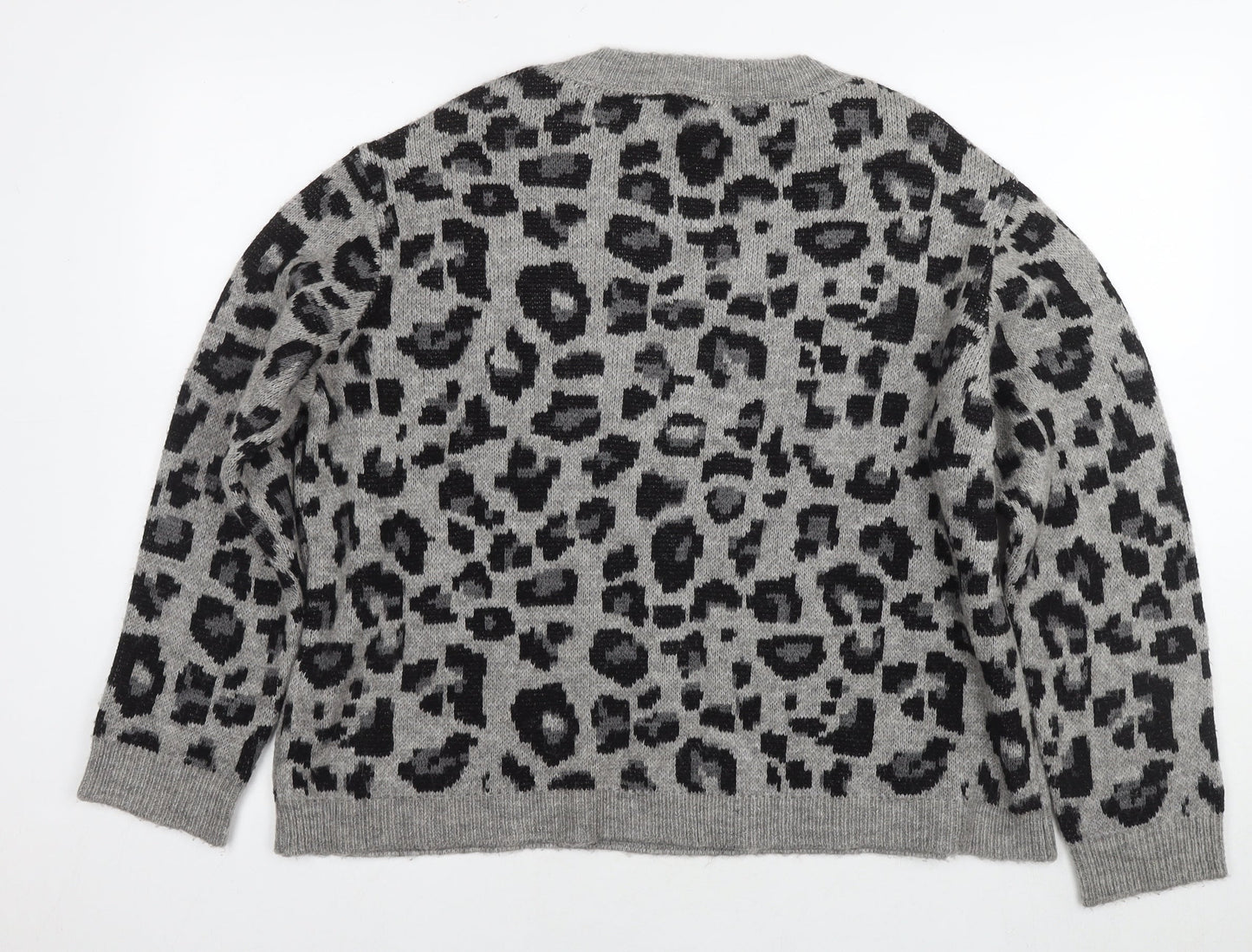 VERO MODA Womens Grey Round Neck Animal Print Acrylic Pullover Jumper Size XL - Leopard Print