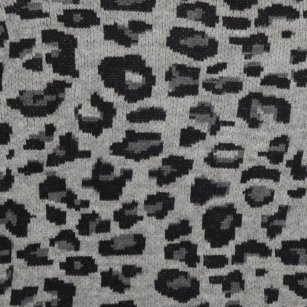 VERO MODA Womens Grey Round Neck Animal Print Acrylic Pullover Jumper Size XL - Leopard Print