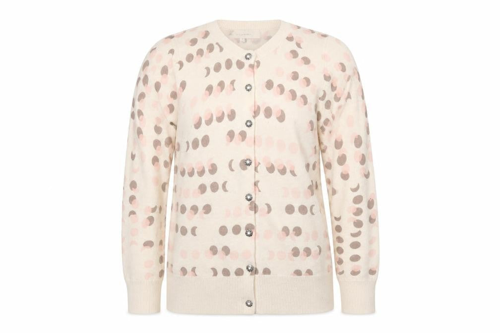 RJR.John Rocha Womens Beige V-Neck Polka Dot Wool Cardigan Jumper Size 8