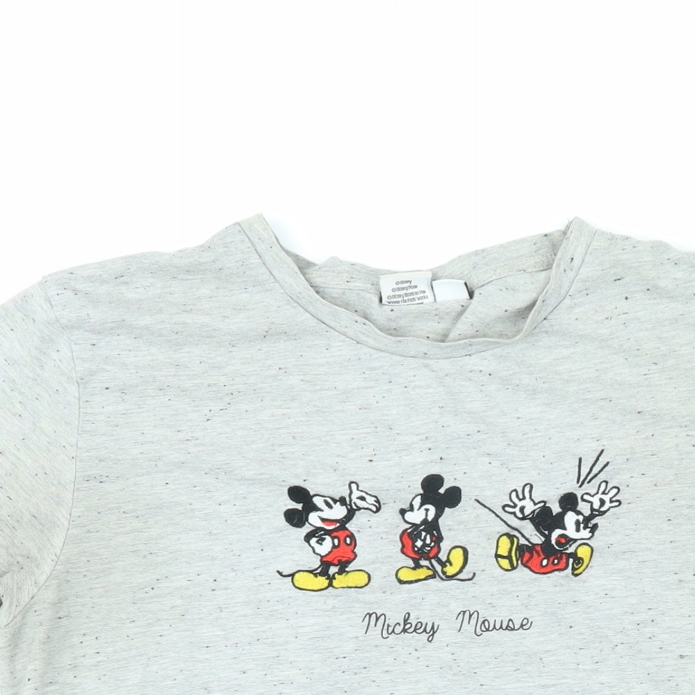 Mickey Mouse Womens Grey Cotton Basic T-Shirt Size L Round Neck