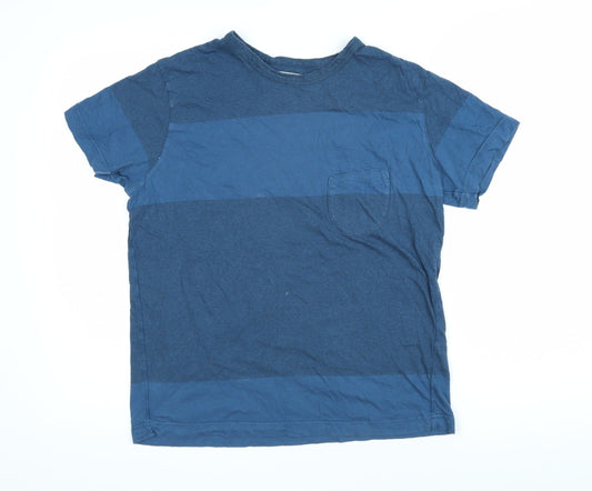 Universal Works Mens Blue Colourblock Cotton T-Shirt Size S Round Neck
