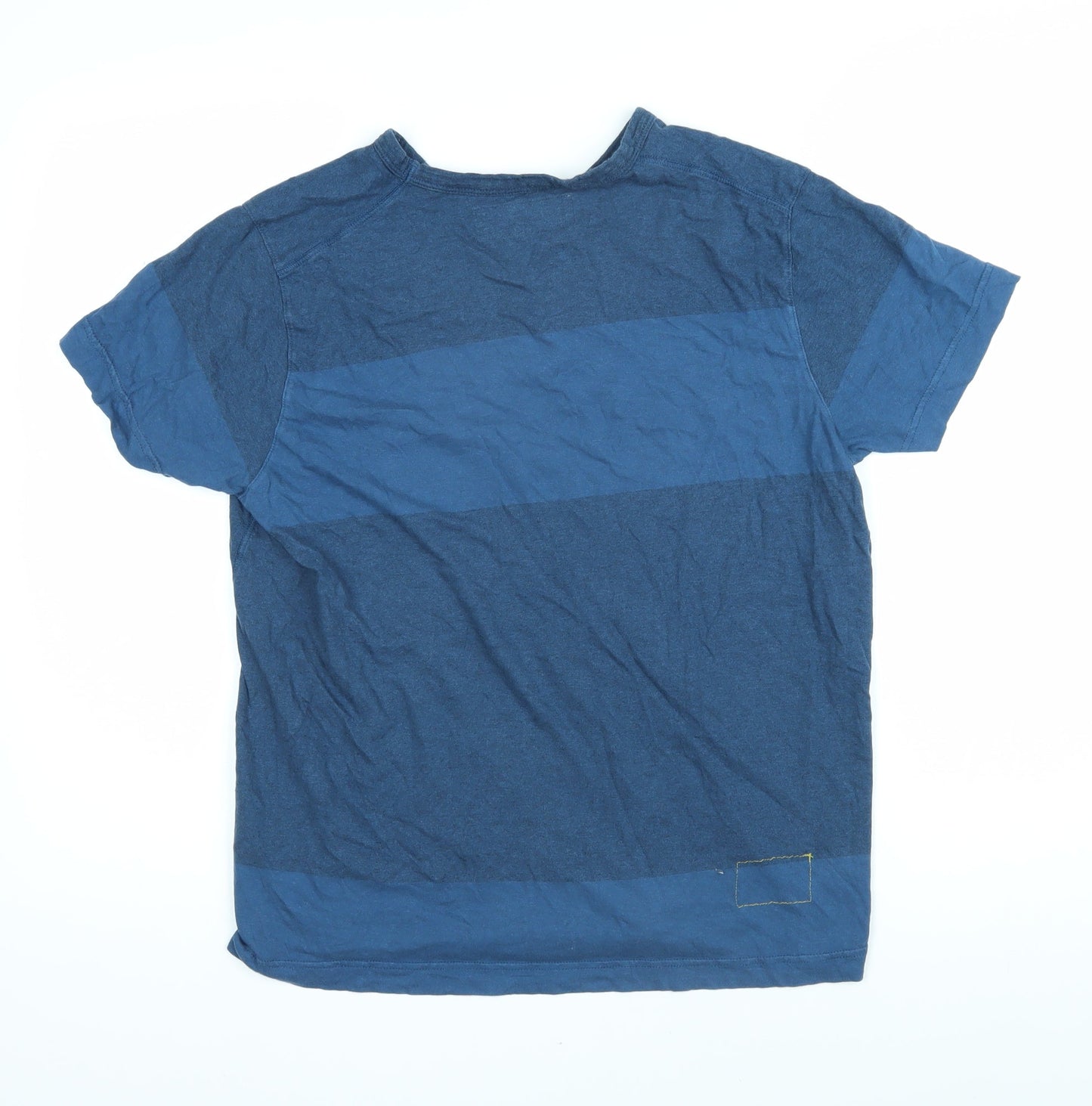 Universal Works Mens Blue Colourblock Cotton T-Shirt Size S Round Neck