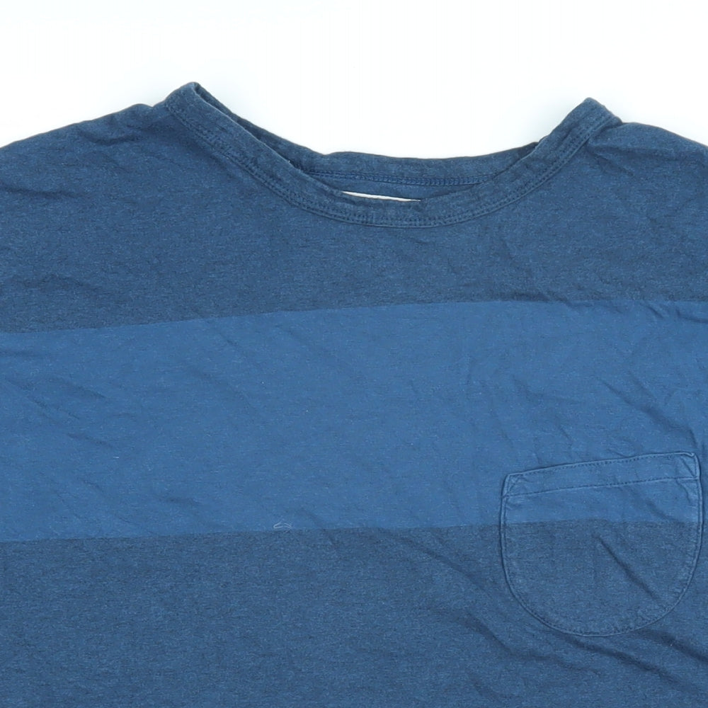 Universal Works Mens Blue Colourblock Cotton T-Shirt Size S Round Neck