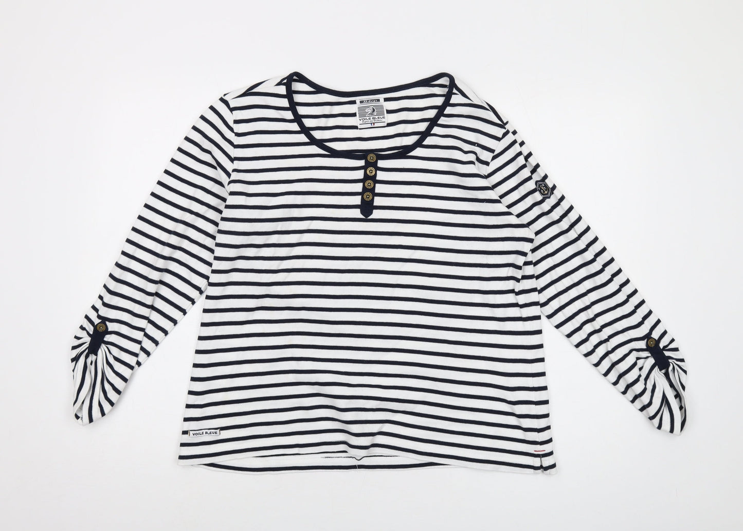 Voile Bleue Womens Black Striped Cotton Basic T-Shirt Size 2XL Round Neck