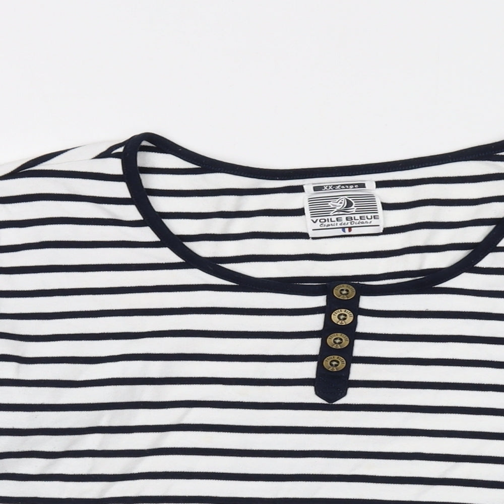 Voile Bleue Womens Black Striped Cotton Basic T-Shirt Size 2XL Round Neck