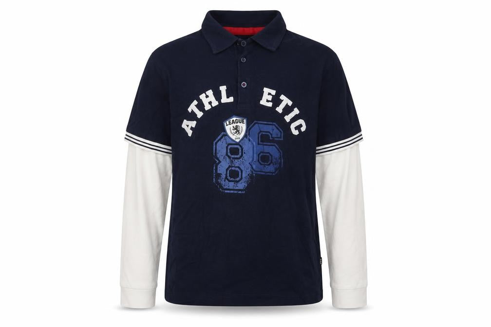 Front view of Gap girls’ blue cotton basic polo, size 10-11, years collared button