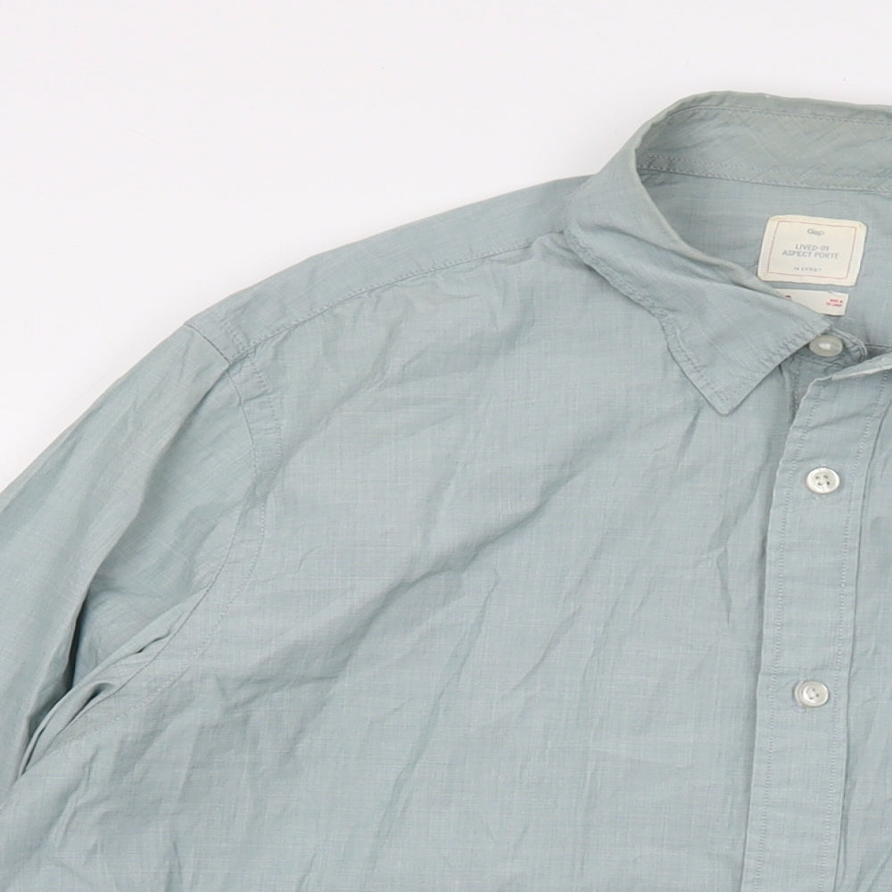 Gap Mens Green Cotton Button-Up Size L Collared Button