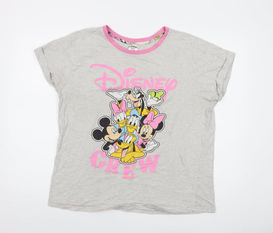 Disney Womens Grey Cotton Basic T-Shirt Size 20 Crew Neck - Mickey and Friends