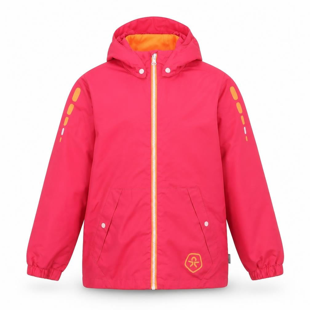 Front view of Colour Kids girls’ pink ikat jacket coat, size 8, years tie