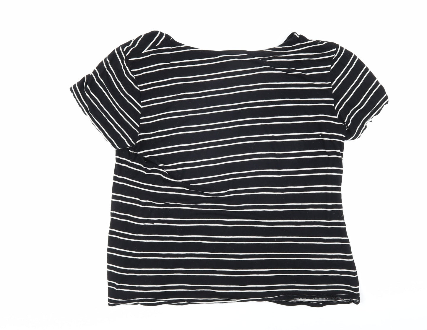Kenar Womens Black Striped Cotton Basic T-Shirt Size L Boat Neck