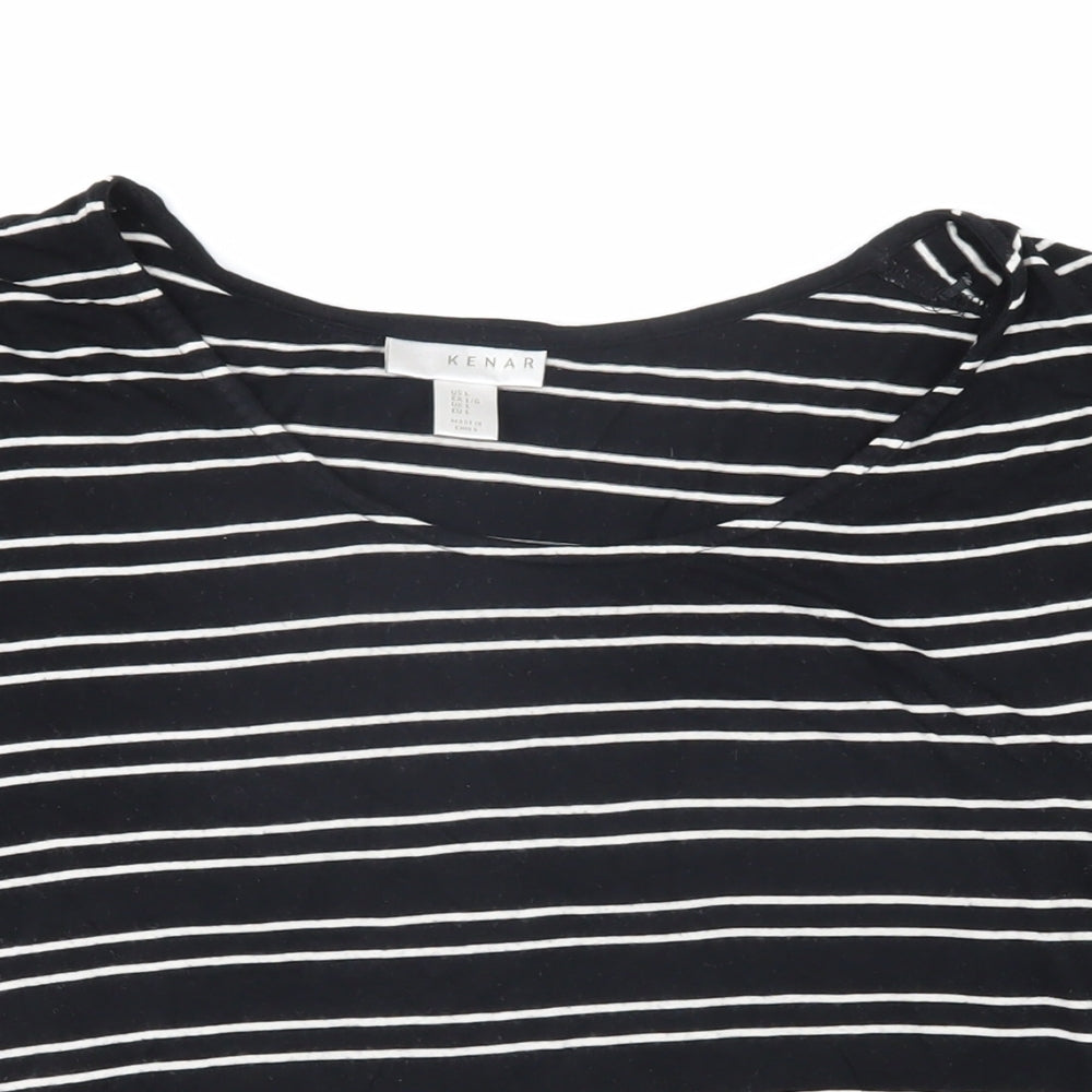 Kenar Womens Black Striped Cotton Basic T-Shirt Size L Boat Neck