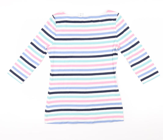 Tabitha Webb Womens Multicoloured Striped Cotton Basic T-Shirt Size M Boat Neck