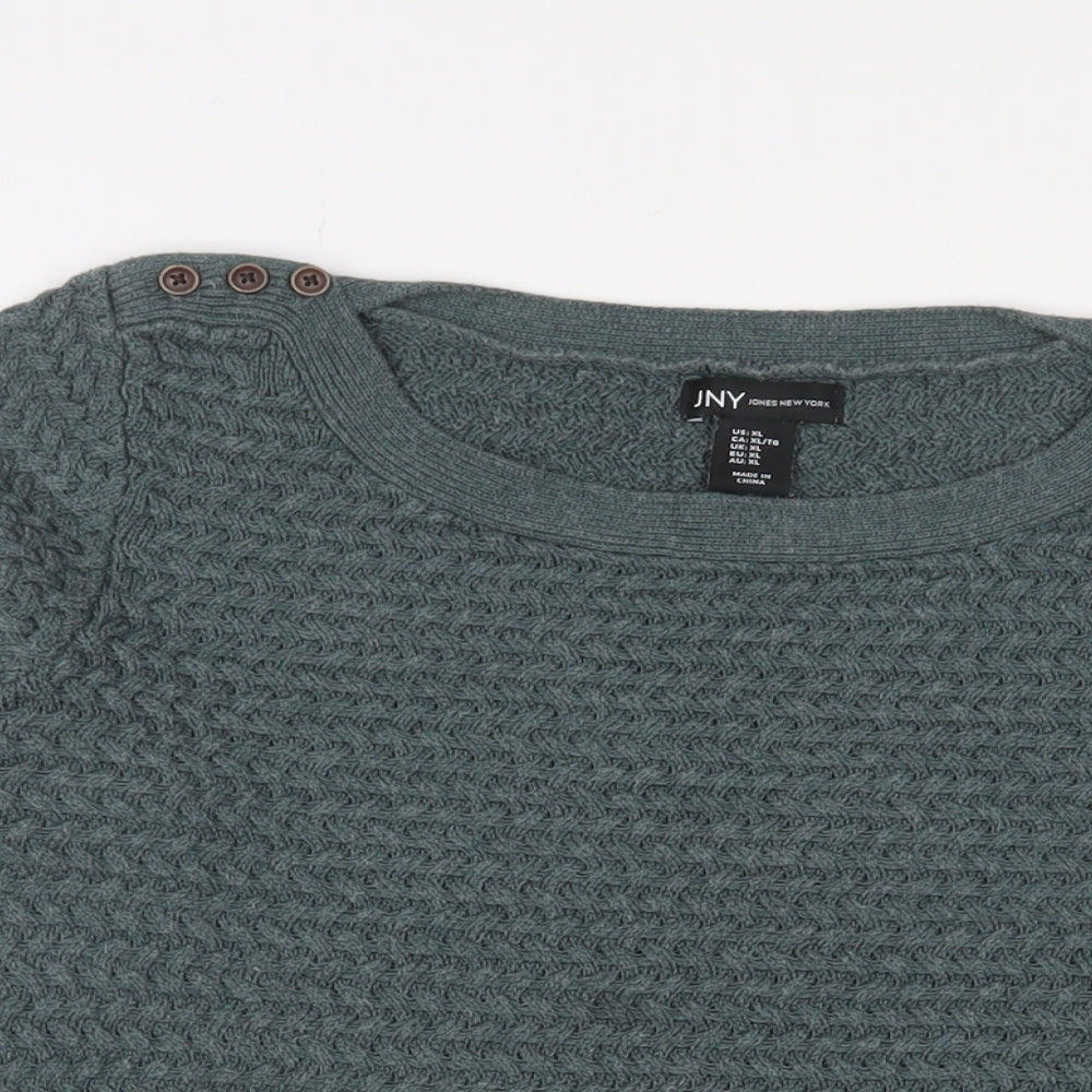 Jones New York Womens Blue Crew Neck Cotton Pullover Jumper Size XL - Buttons