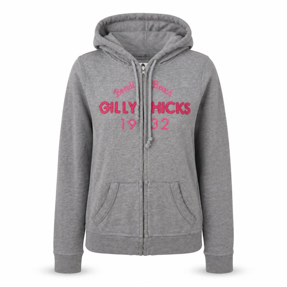 Gilly Hicks Womens Grey Cotton Full Zip Hoodie Size M Zip - Logo, Embroidered