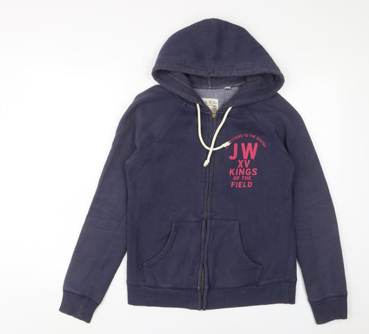 Jack Wills Womens Blue Cotton Full Zip Hoodie Size 8 Zip - Logo