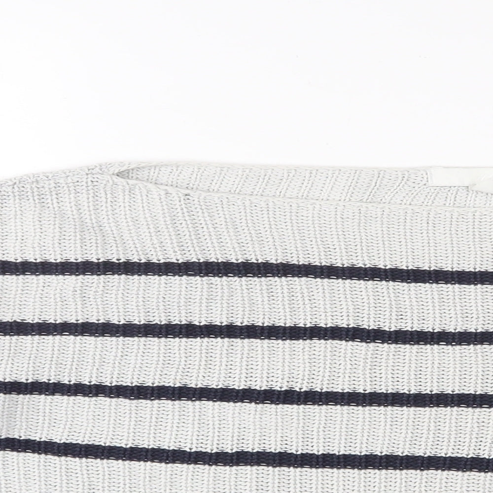 H&M Womens Grey Boat Neck Striped Cotton Pullover Jumper Size M