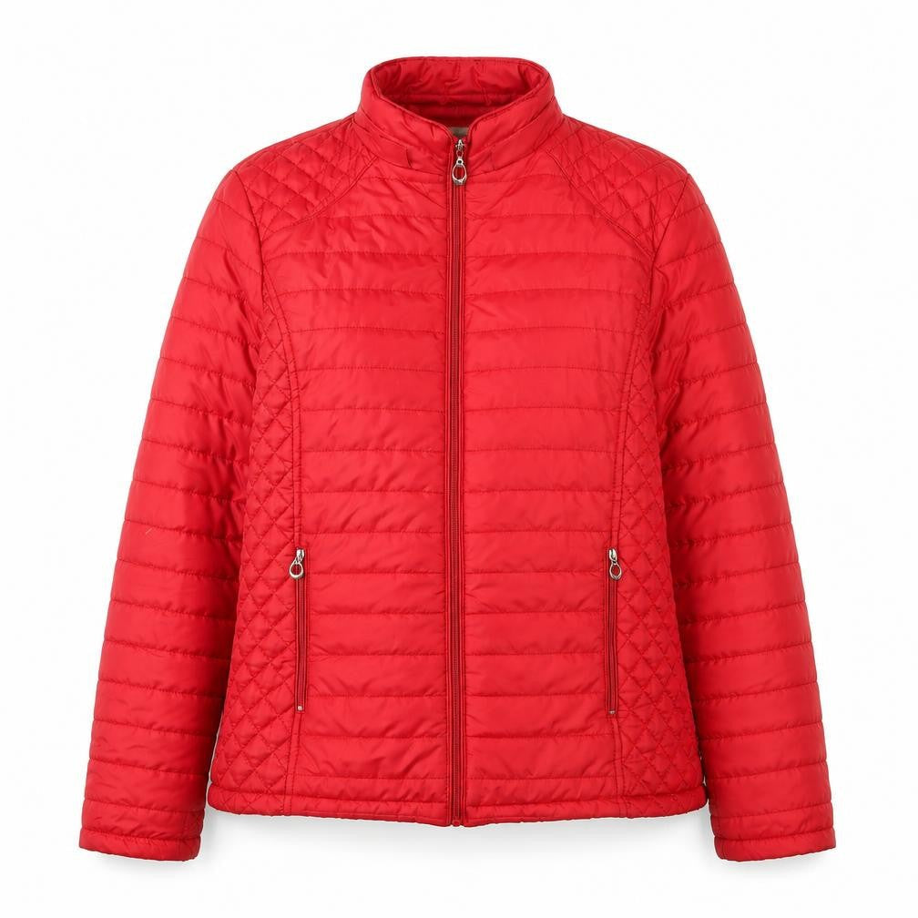 Shenpai Womens Red Quilted Jacket Size L Zip - Zip Pockets