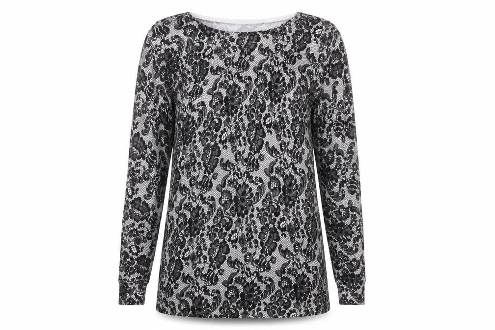 Marks and Spencer Womens Black Crew Neck Fair Isle Viscose Tunic Jumper Size 10
