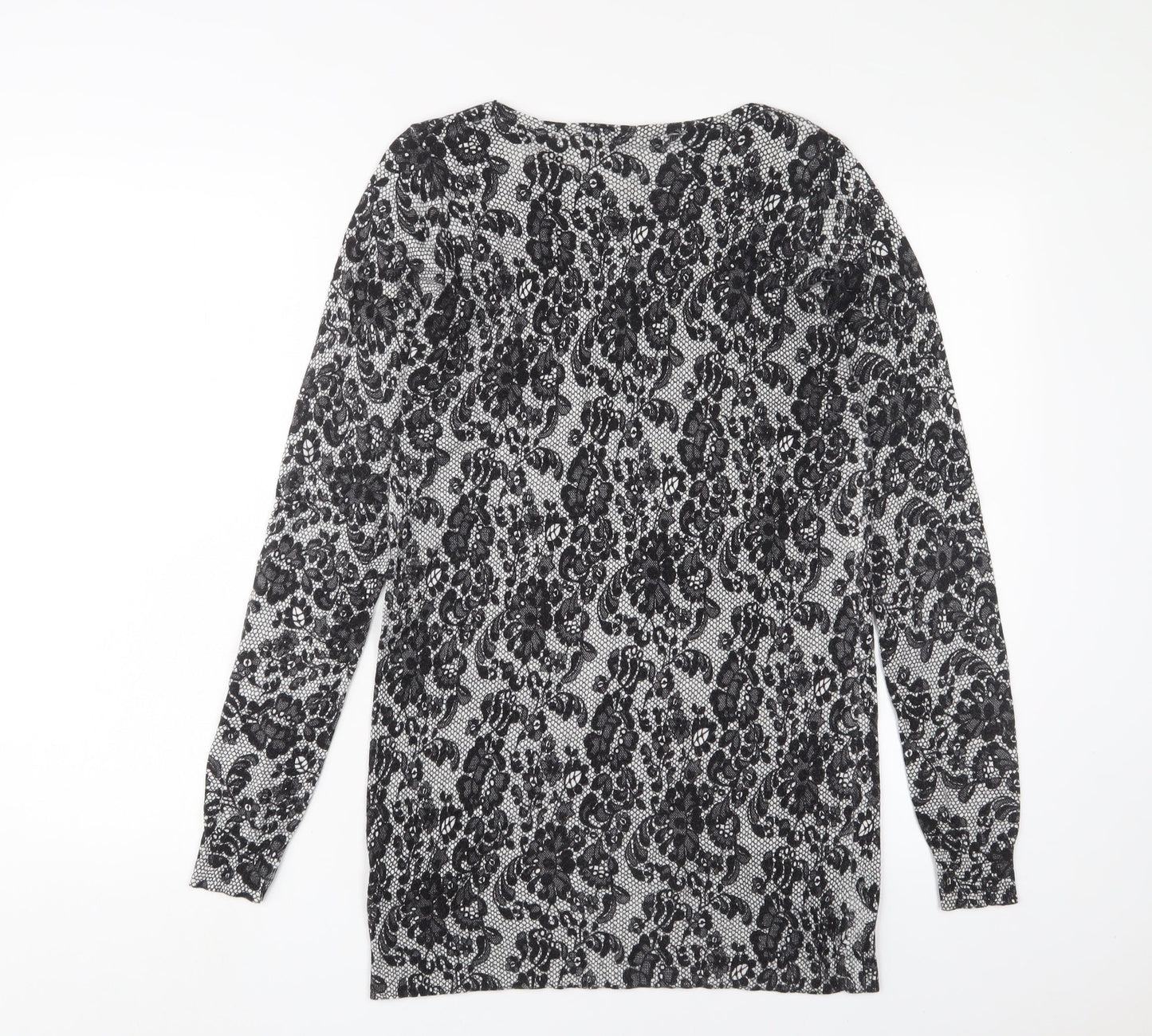 Marks and Spencer Womens Black Crew Neck Fair Isle Viscose Tunic Jumper Size 10