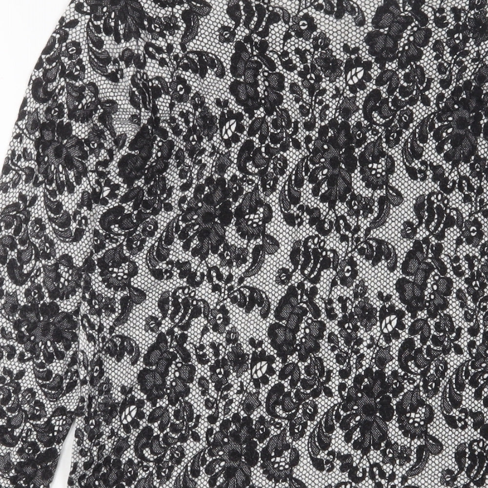 Marks and Spencer Womens Black Crew Neck Fair Isle Viscose Tunic Jumper Size 10