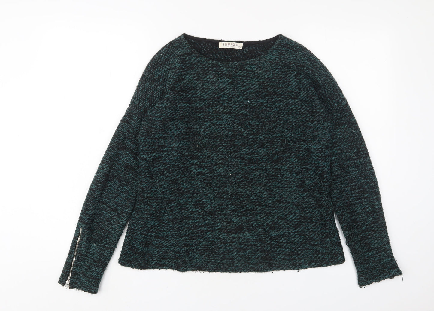 Indigo Womens Green Crew Neck Polyester Pullover Jumper Size 10