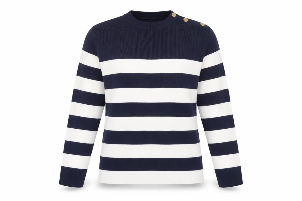 Marks and Spencer Womens Blue Crew Neck Striped Viscose Pullover Jumper Size S