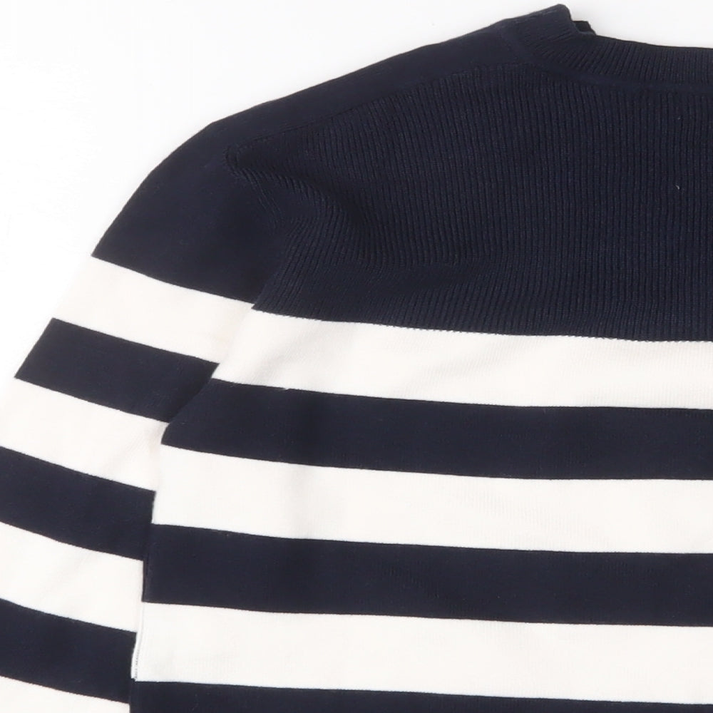 Marks and Spencer Womens Blue Crew Neck Striped Viscose Pullover Jumper Size S