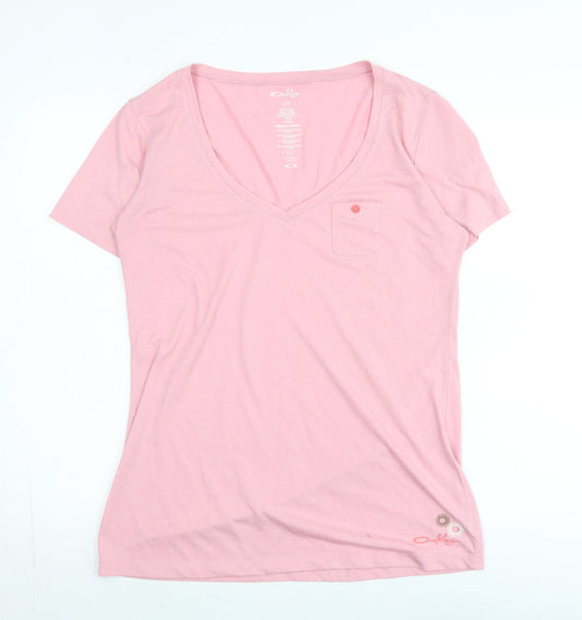Oakley Womens Pink Cotton Basic T-Shirt Size L V-Neck - Logo