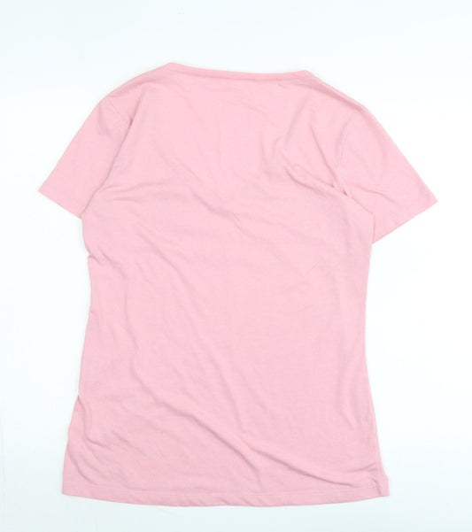 Oakley Womens Pink Cotton Basic T-Shirt Size L V-Neck - Logo