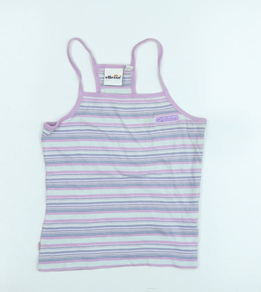 ellesse Womens Purple Striped Cotton Camisole Tank Size 10 Square Neck - Logo