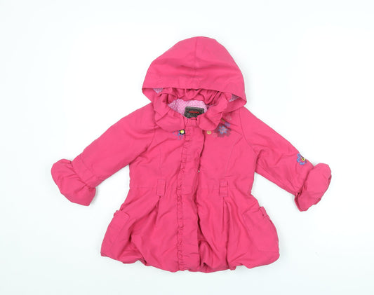 Catimini Girls Pink Floral Jacket Coat Size 2 Years Zip