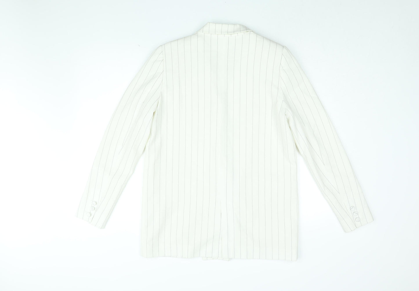 ICHI Womens White Striped Jacket Blazer Size 10 Button