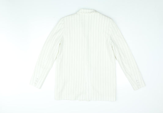 ICHI Womens White Striped Jacket Blazer Size 10 Button