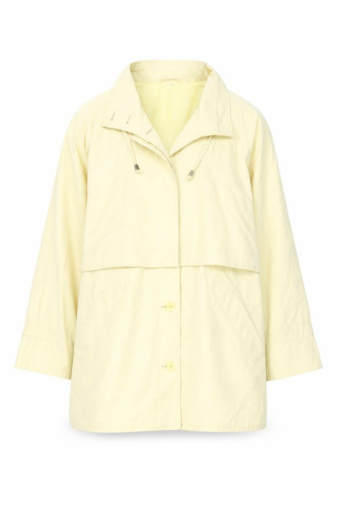Front view of C&A women’s beige overcoat coat, size UK 14, button