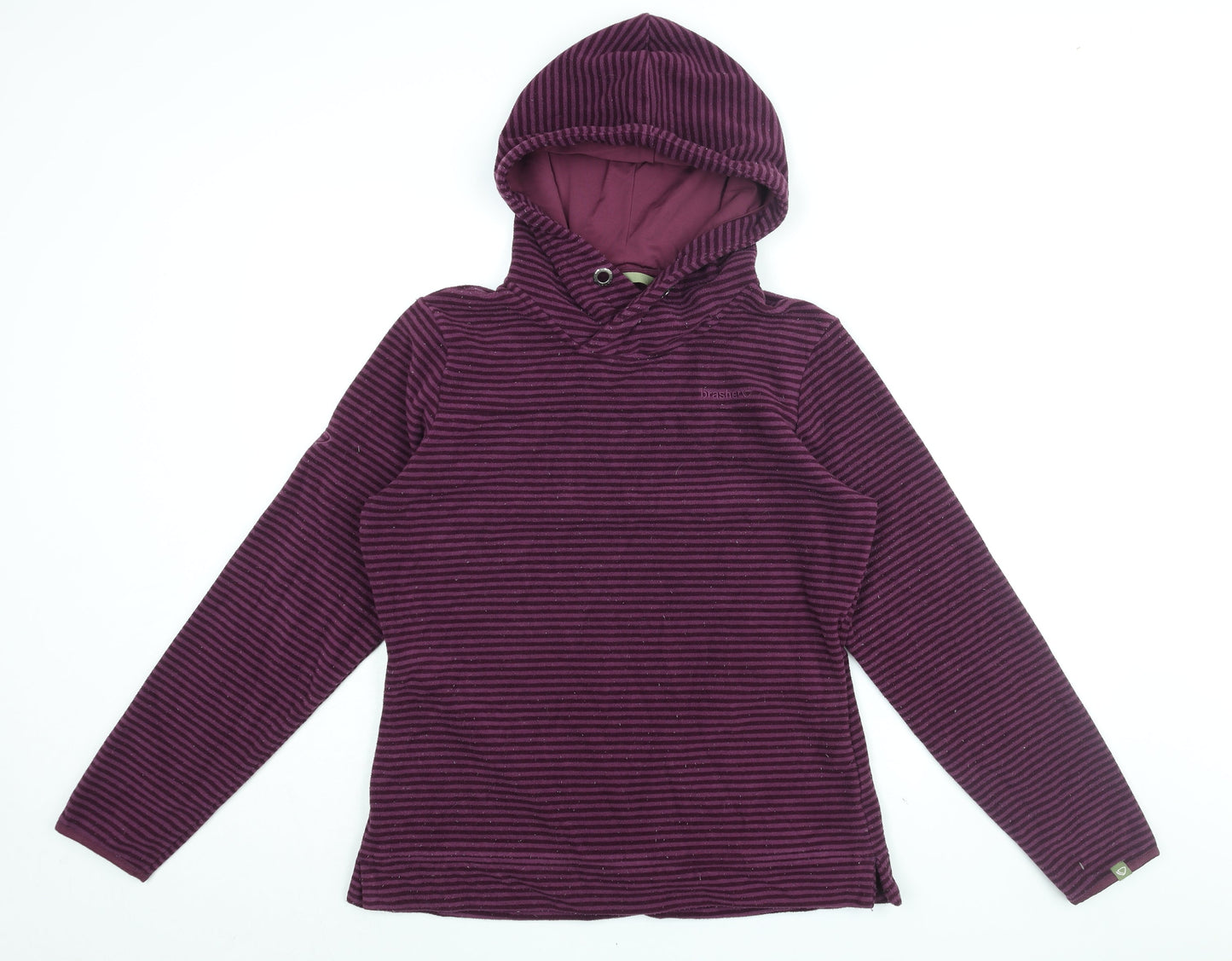 brasher Womens Purple Striped Polyester Pullover Hoodie Size 12 Pullover