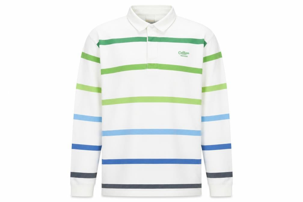 Cotton Traders Mens White Striped Cotton Polo Size L Collared Button