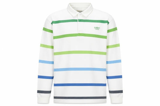 Cotton Traders Mens White Striped Cotton Polo Size L Collared Button