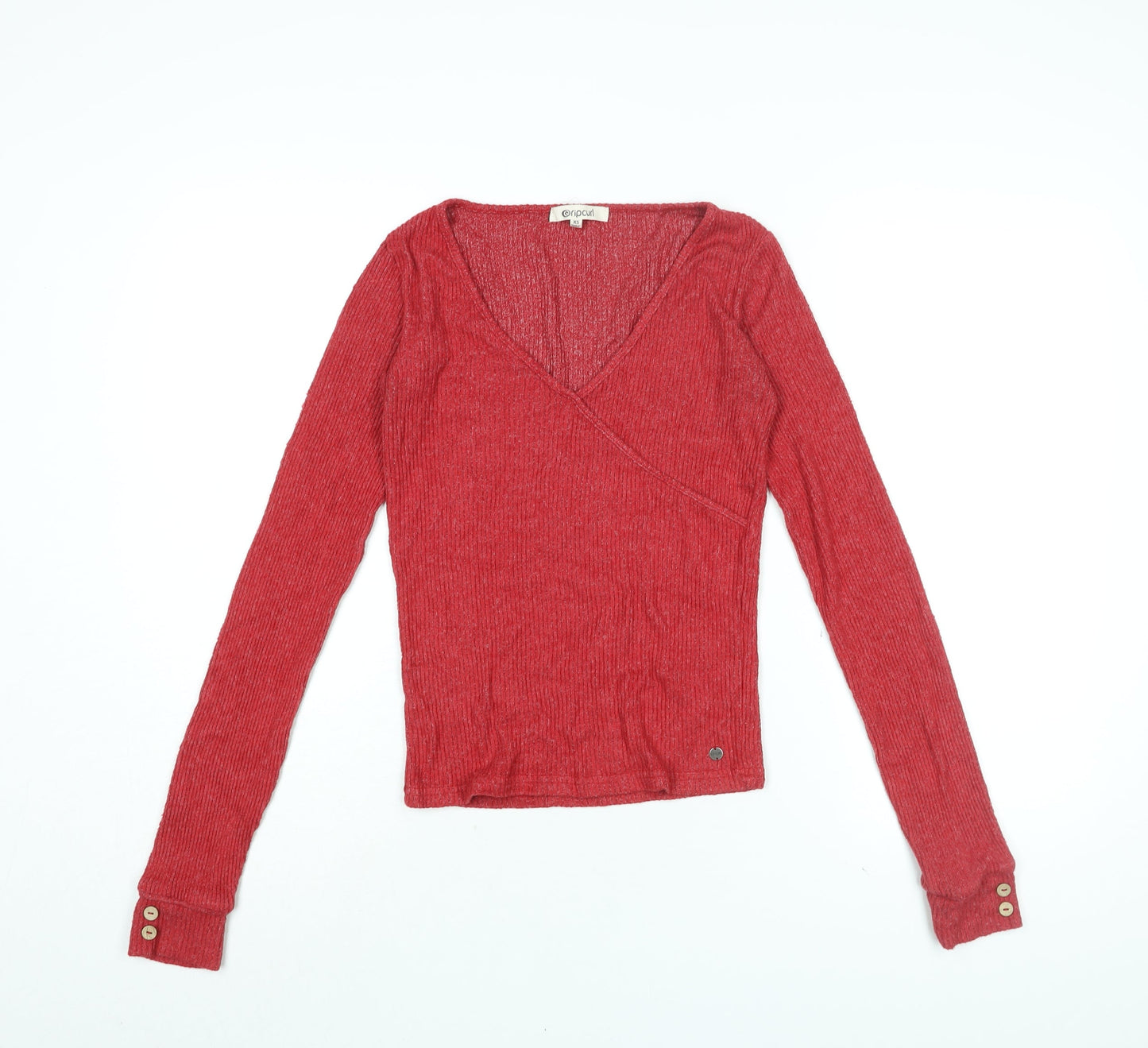 Ripcurl Womens Red Cotton Basic T-Shirt Size XS V-Neck